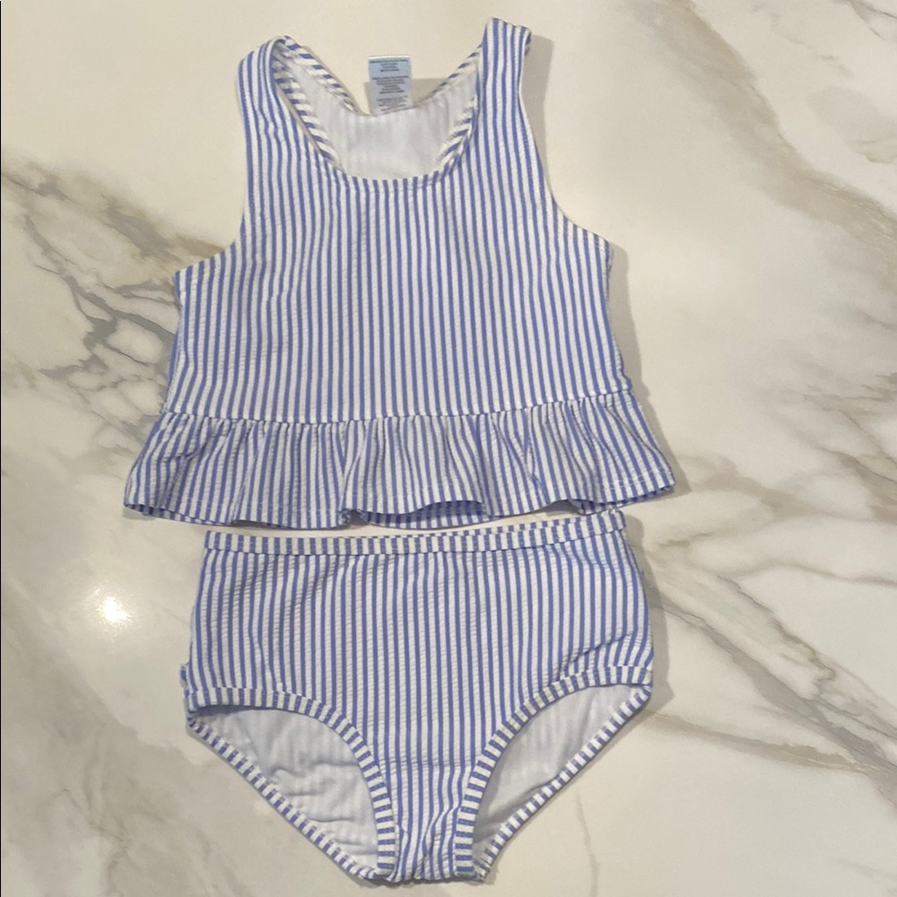 RuffleButts seersucker peplum tankini
